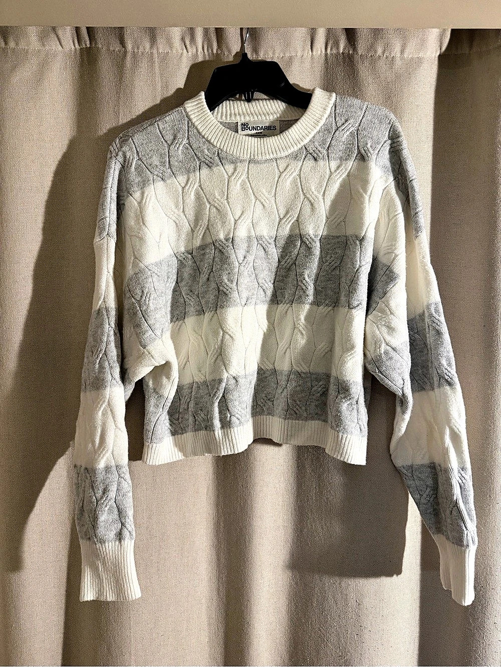 No Boundaries Striped Cable Knit Crewneck Sweater Color Block Cable Knit Sweater